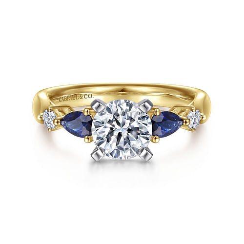 14K White-Yellow Gold Round Five Stone Sapphire and Diamond Engagement Ring