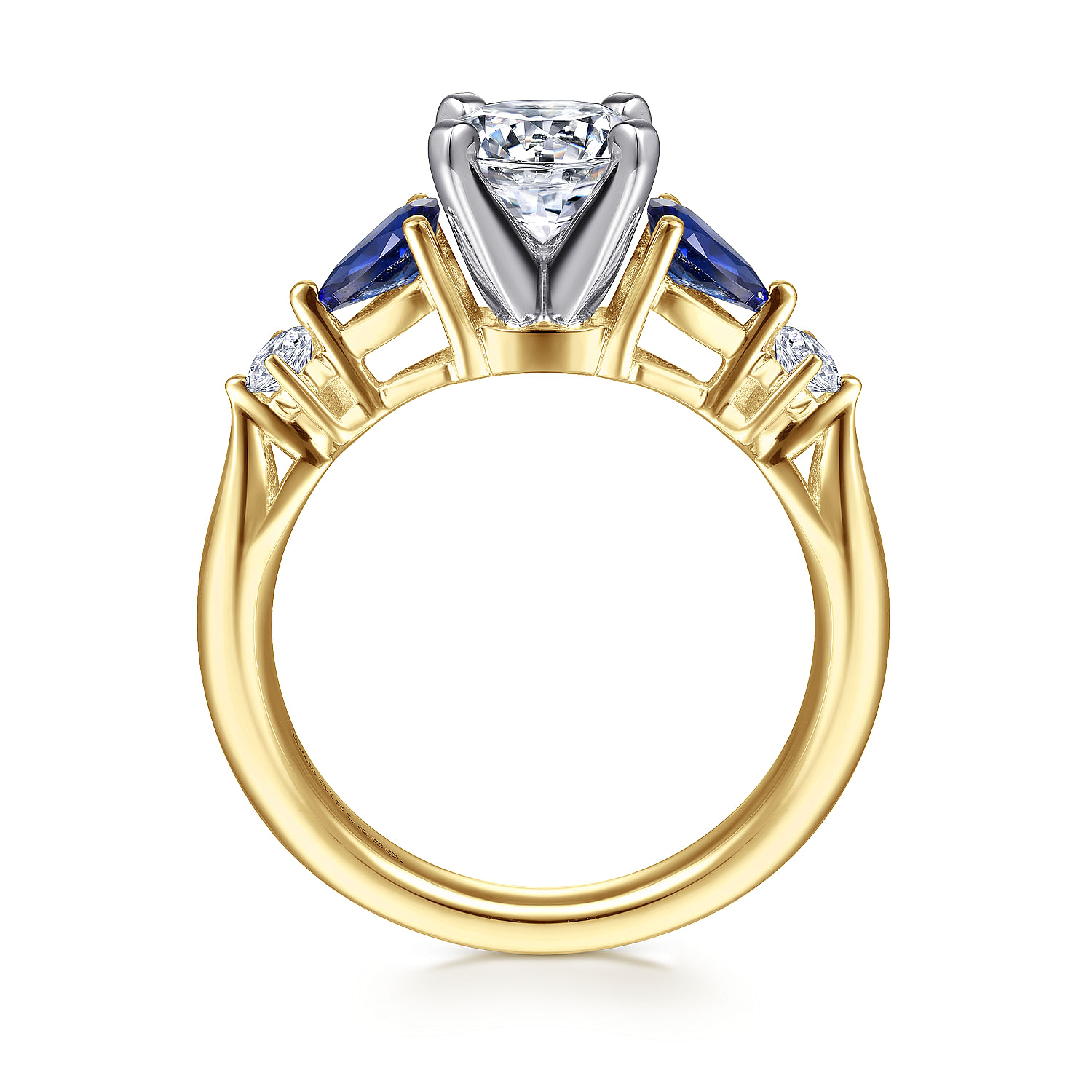 14K White-Yellow Gold Round Five Stone Sapphire and Diamond Engagement Ring