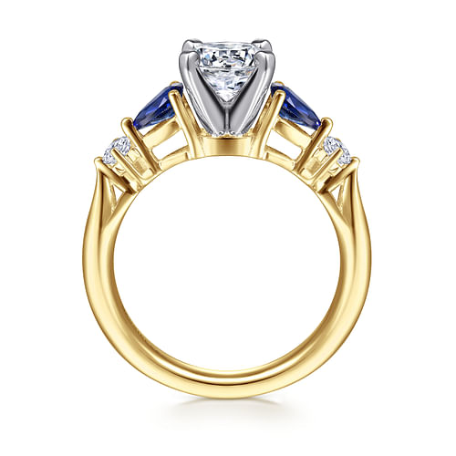 14K White-Yellow Gold Round Five Stone Sapphire and Diamond Engagement Ring