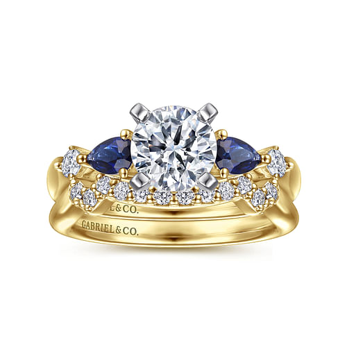 14K White-Yellow Gold Round Five Stone Sapphire and Diamond Engagement Ring