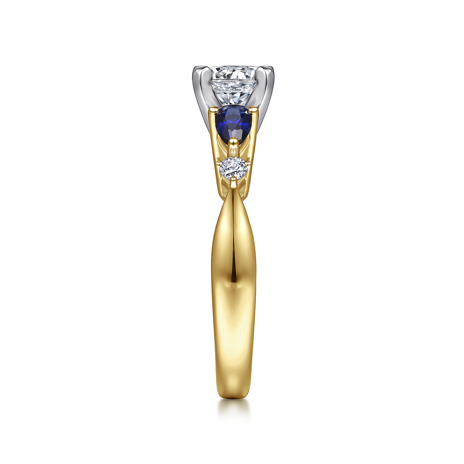 14K White-Yellow Gold Round Five Stone Sapphire and Diamond Engagement Ring