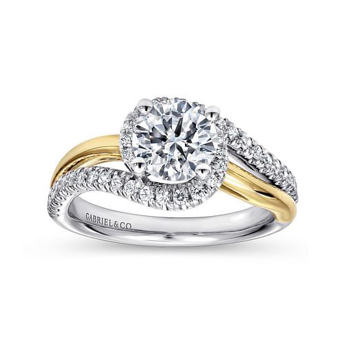 14K White-Yellow Gold Round Halo Diamond Engagement Ring