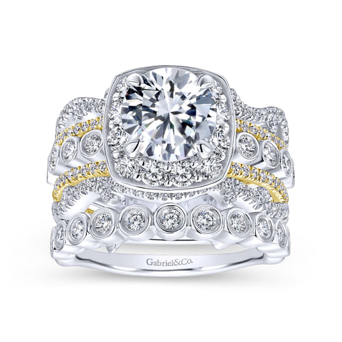 14K White-Yellow Gold Round Halo Diamond Engagement Ring