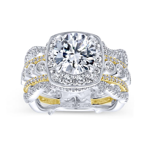 14K White-Yellow Gold Round Halo Diamond Engagement Ring