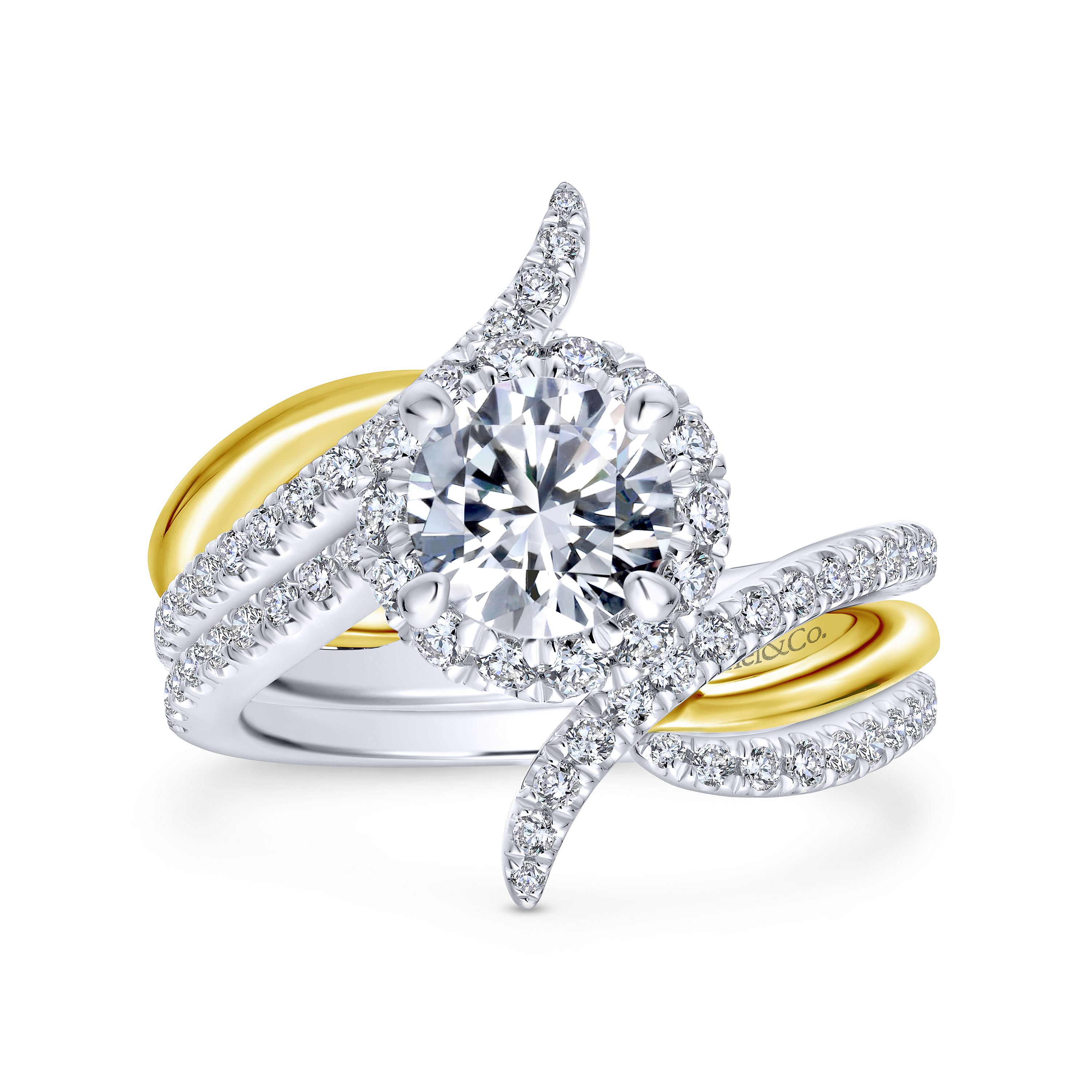 14K White-Yellow Gold Round Halo Diamond Engagement Ring