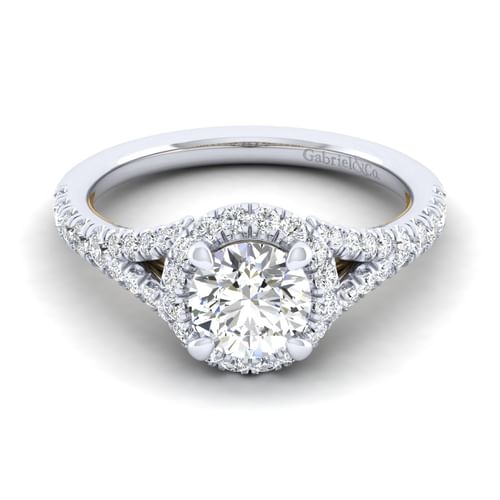14K White-Yellow Gold Round Halo Diamond Engagement Ring