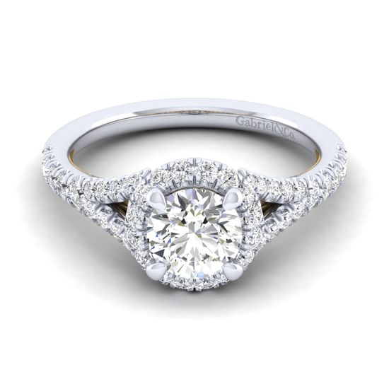 Gabriel - 14K White-Yellow Gold Round Halo Diamond Engagement Ring