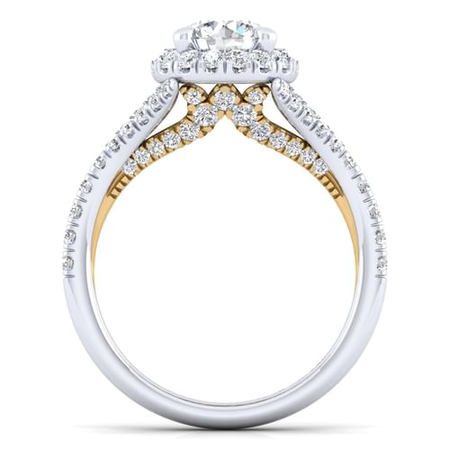 14K White-Yellow Gold Round Halo Diamond Engagement Ring