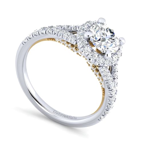14K White-Yellow Gold Round Halo Diamond Engagement Ring