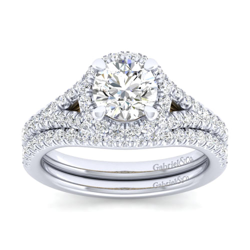 14K White-Yellow Gold Round Halo Diamond Engagement Ring