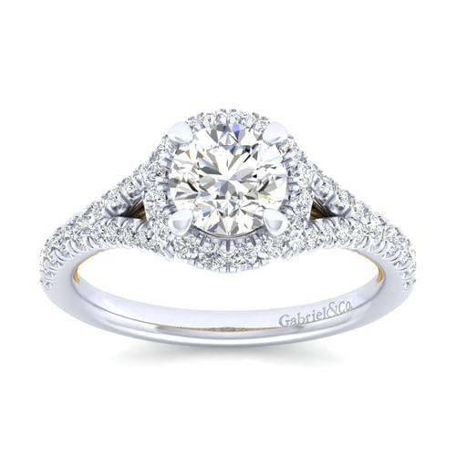 14K White-Yellow Gold Round Halo Diamond Engagement Ring