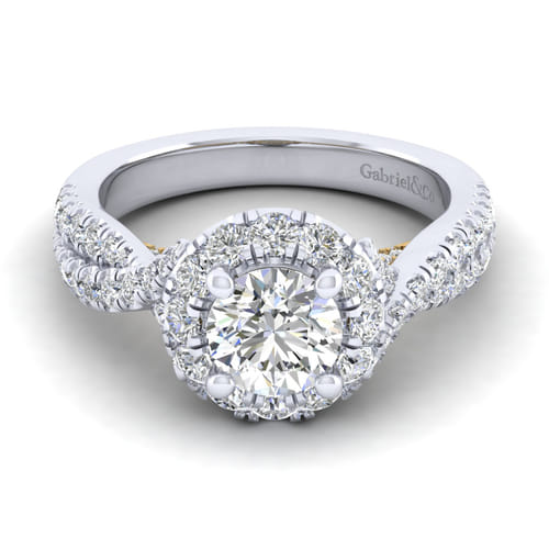 14K White-Yellow Gold Round Halo Diamond Engagement Ring