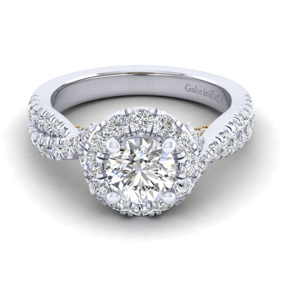 Gabriel - 14K White-Yellow Gold Round Halo Diamond Engagement Ring