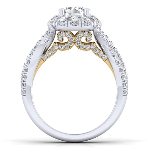 14K White-Yellow Gold Round Halo Diamond Engagement Ring