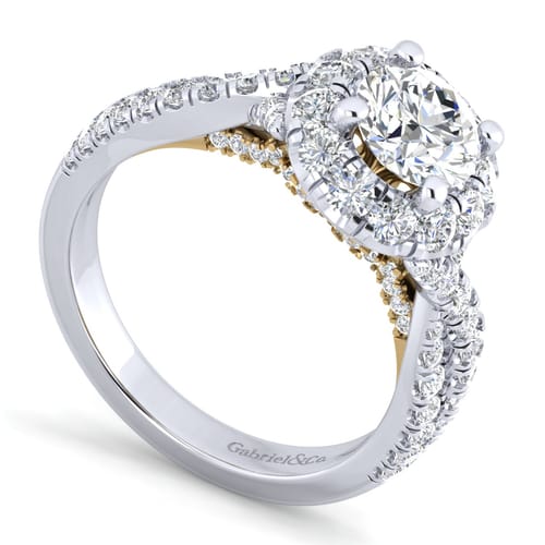 14K White-Yellow Gold Round Halo Diamond Engagement Ring