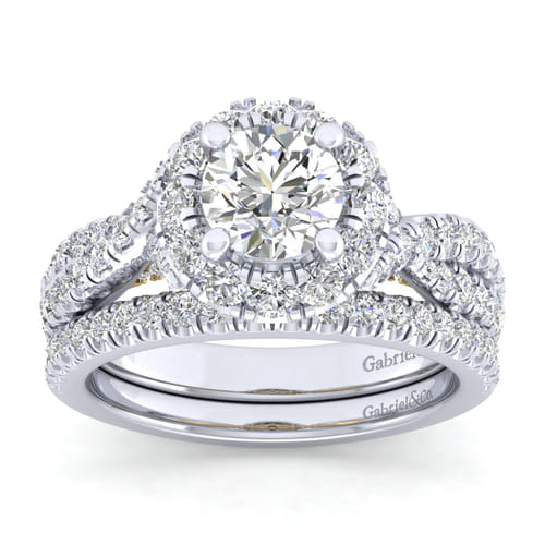 14K White-Yellow Gold Round Halo Diamond Engagement Ring