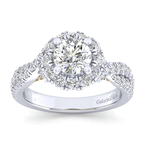 14K White-Yellow Gold Round Halo Diamond Engagement Ring
