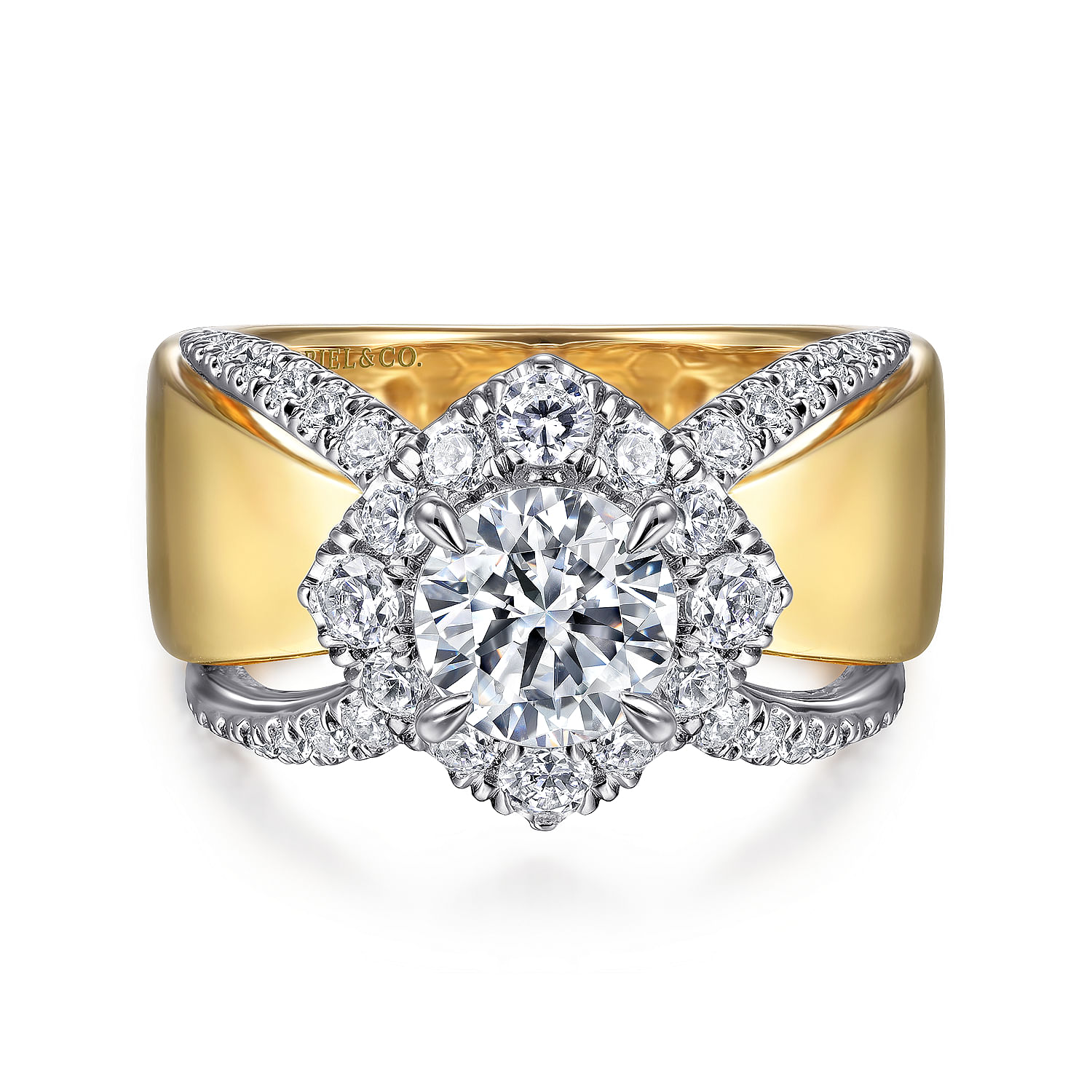 Gabriel - 14K White-Yellow Gold Round Halo Diamond Engagement Ring