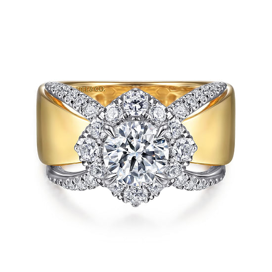 Gabriel - 14K White-Yellow Gold Round Halo Diamond Engagement Ring