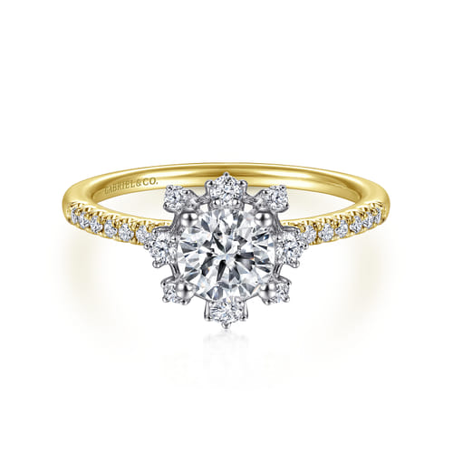 14K White-Yellow Gold Round Halo Diamond Engagement Ring
