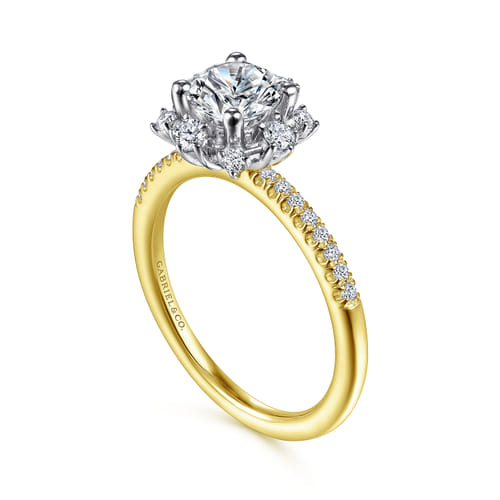 14K White-Yellow Gold Round Halo Diamond Engagement Ring