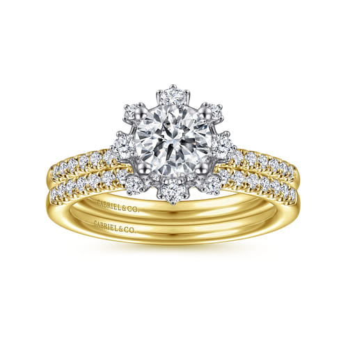 14K White-Yellow Gold Round Halo Diamond Engagement Ring