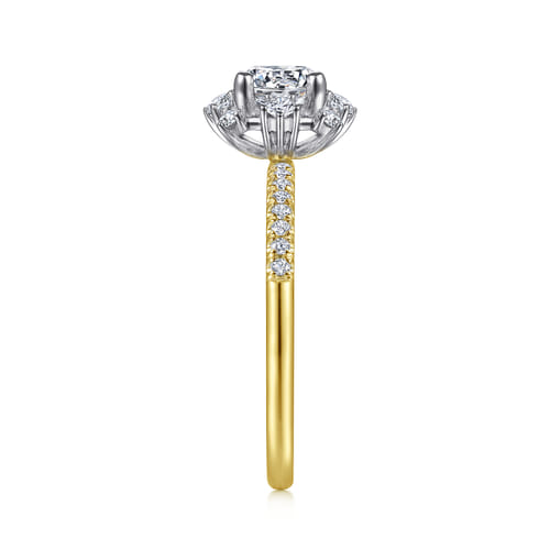 14K White-Yellow Gold Round Halo Diamond Engagement Ring