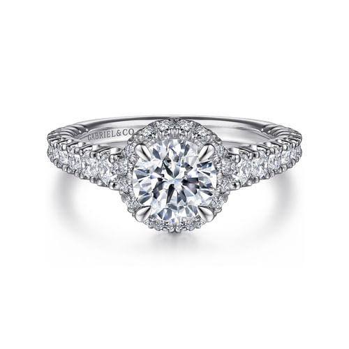 14K White-Yellow Gold Round Halo Diamond Engagement Ring