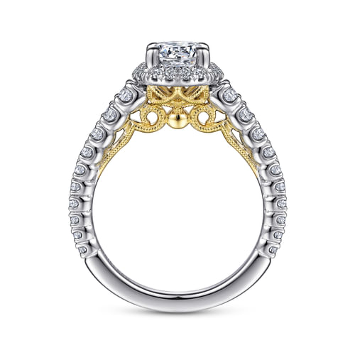 14K White-Yellow Gold Round Halo Diamond Engagement Ring