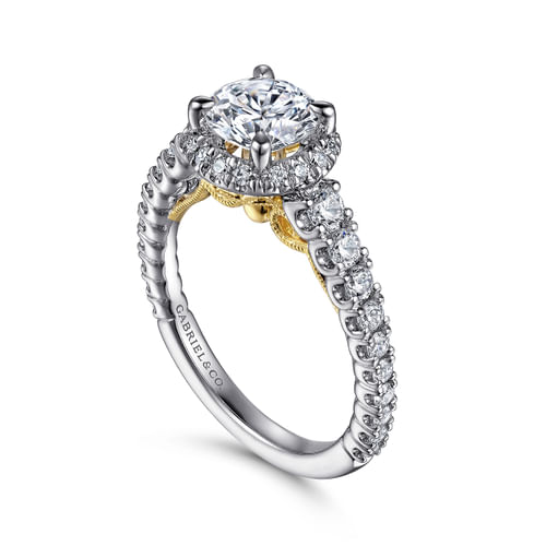 14K White-Yellow Gold Round Halo Diamond Engagement Ring