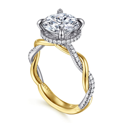 14K White-Yellow Gold Round Halo Diamond Engagement Ring