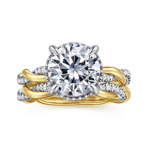 14K White-Yellow Gold Round Halo Diamond Engagement Ring