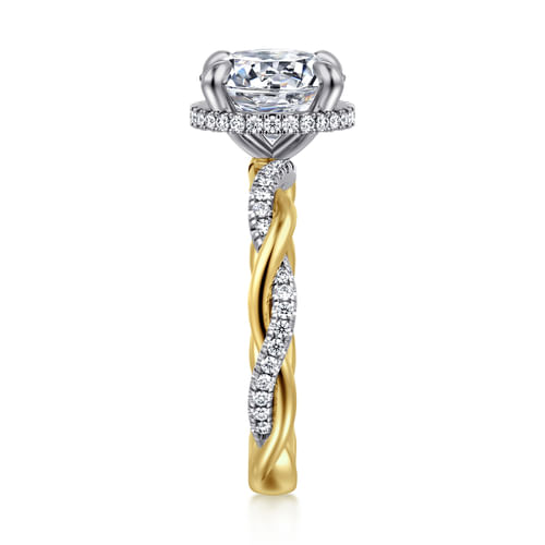 14K White-Yellow Gold Round Halo Diamond Engagement Ring