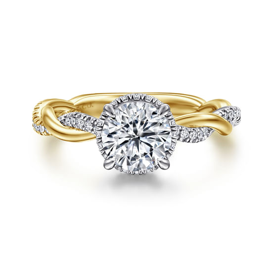 Gabriel - 14K White-Yellow Gold Round Halo Diamond Engagement Ring