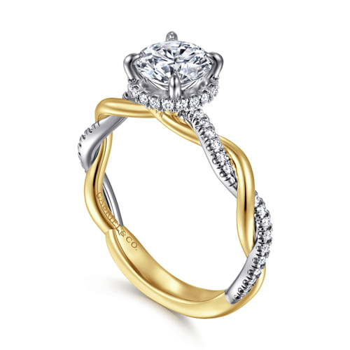 14K White-Yellow Gold Round Halo Diamond Engagement Ring