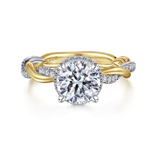 14K White-Yellow Gold Round Halo Diamond Engagement Ring