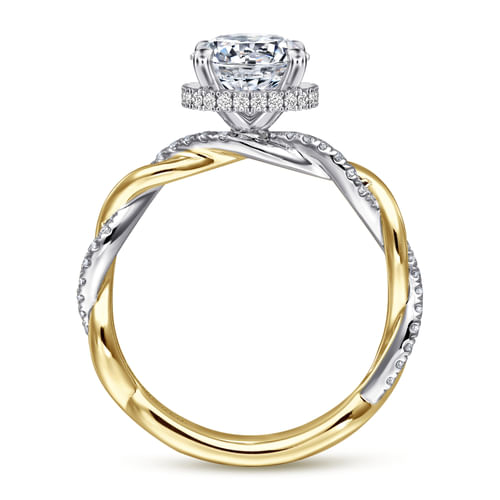 14K White-Yellow Gold Round Halo Diamond Engagement Ring