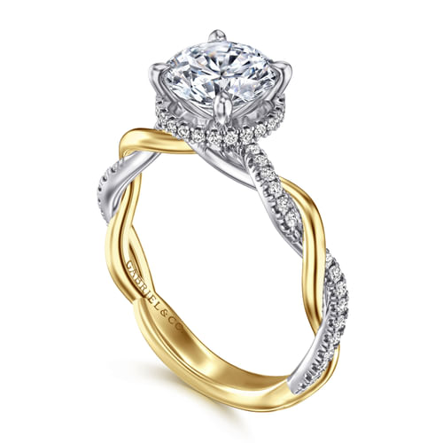 14K White-Yellow Gold Round Halo Diamond Engagement Ring