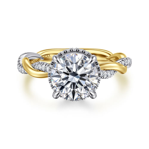 14K White-Yellow Gold Round Halo Diamond Engagement Ring