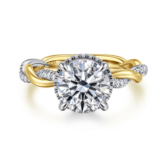 Gabriel - 14K White-Yellow Gold Round Halo Diamond Engagement Ring