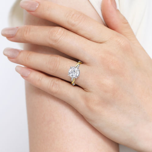 14K White-Yellow Gold Round Halo Diamond Engagement Ring