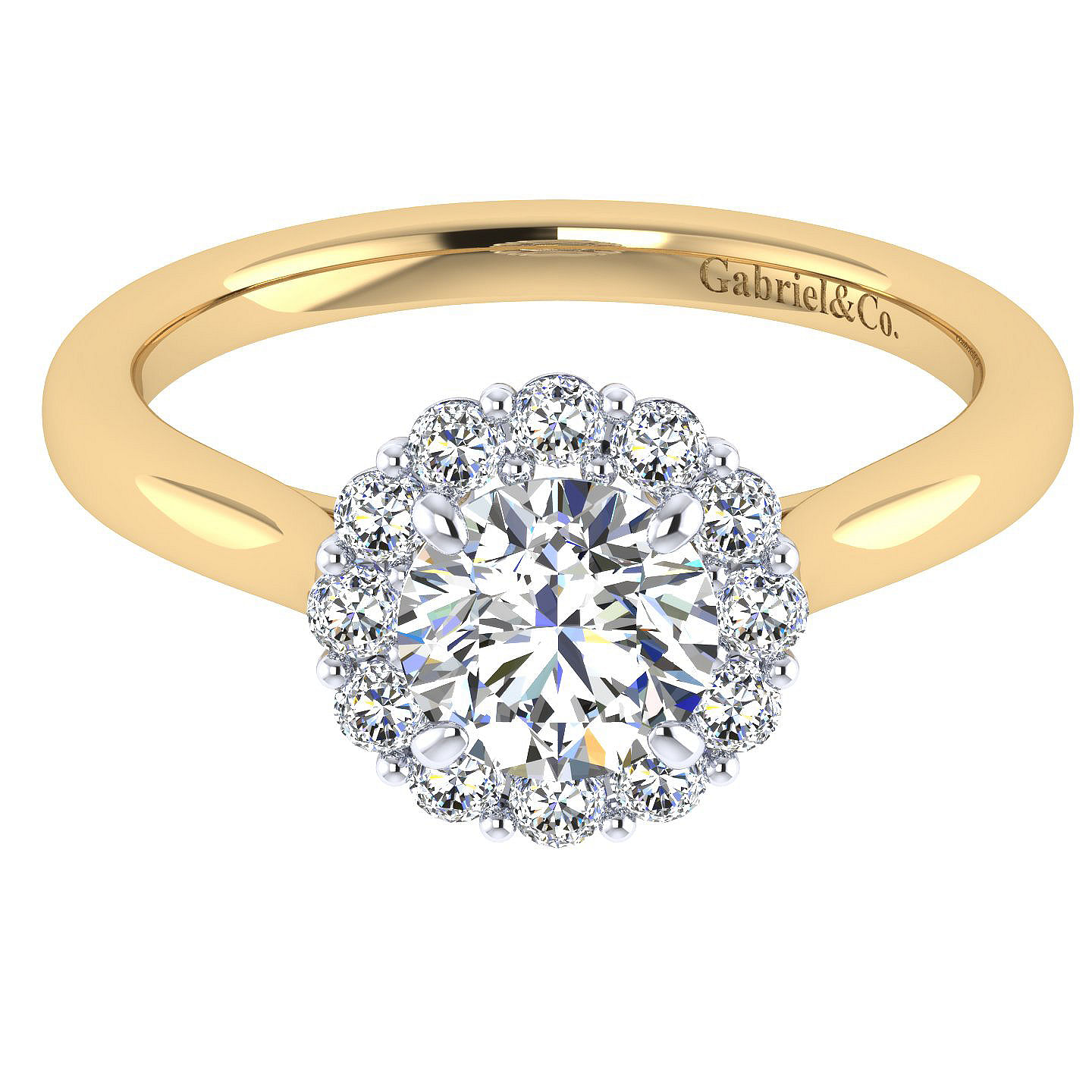 Gabriel - 14K White-Yellow Gold Round Halo Diamond Engagement Ring