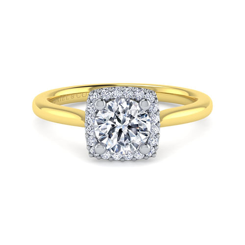 14K White-Yellow Gold Round Halo Diamond Engagement Ring