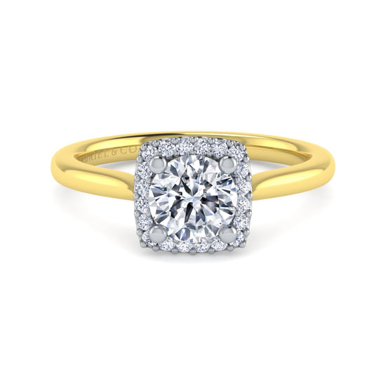 Gabriel - 14K White-Yellow Gold Round Halo Diamond Engagement Ring
