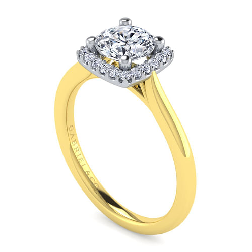 14K White-Yellow Gold Round Halo Diamond Engagement Ring