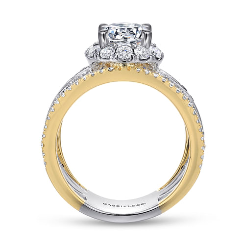 14K White-Yellow Gold Round Halo Sapphire and Diamond Channel Set Engagement Ring