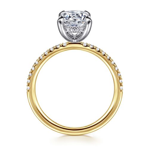 14K White-Yellow Gold Round Hidden Halo Diamond and Engagement Ring
