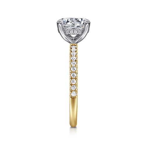 14K White-Yellow Gold Round Hidden Halo Diamond and Engagement Ring