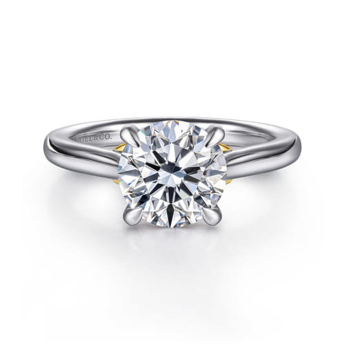 14K White-Yellow Gold Round Lotus Diamond Engagement Ring