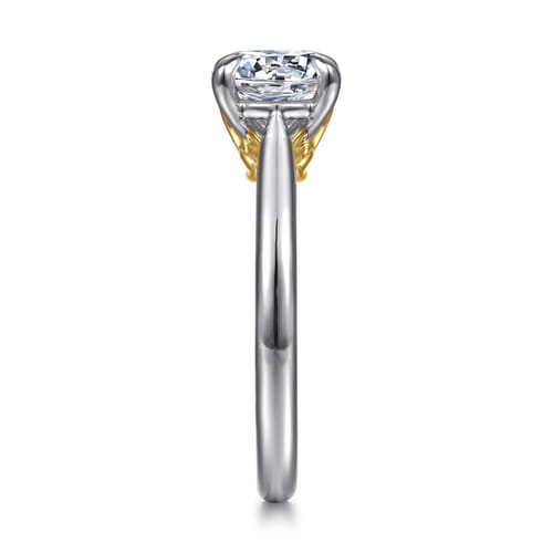 14K White-Yellow Gold Round Lotus Diamond Engagement Ring